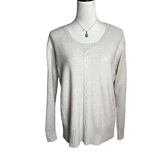 Neiman Marcus Cream Cashmere Cable Knit Relaxed Sweater M Luxury Minimalist Chic - Picture 1 of 10